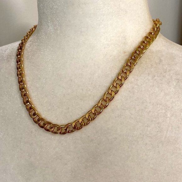 18KT Gold Plated Thick Chunky Curb Chain Link Statement Necklace Retro Classic - Picture 4 of 7